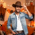 thumbnail image 3 of Halloween Classic Western Wide Brim Felt Cowboy Hat, Halloween Costume Accessory, Versatile Headwear for Western Themed Party, Role Play and Festive Gathering A, 3 of 9
