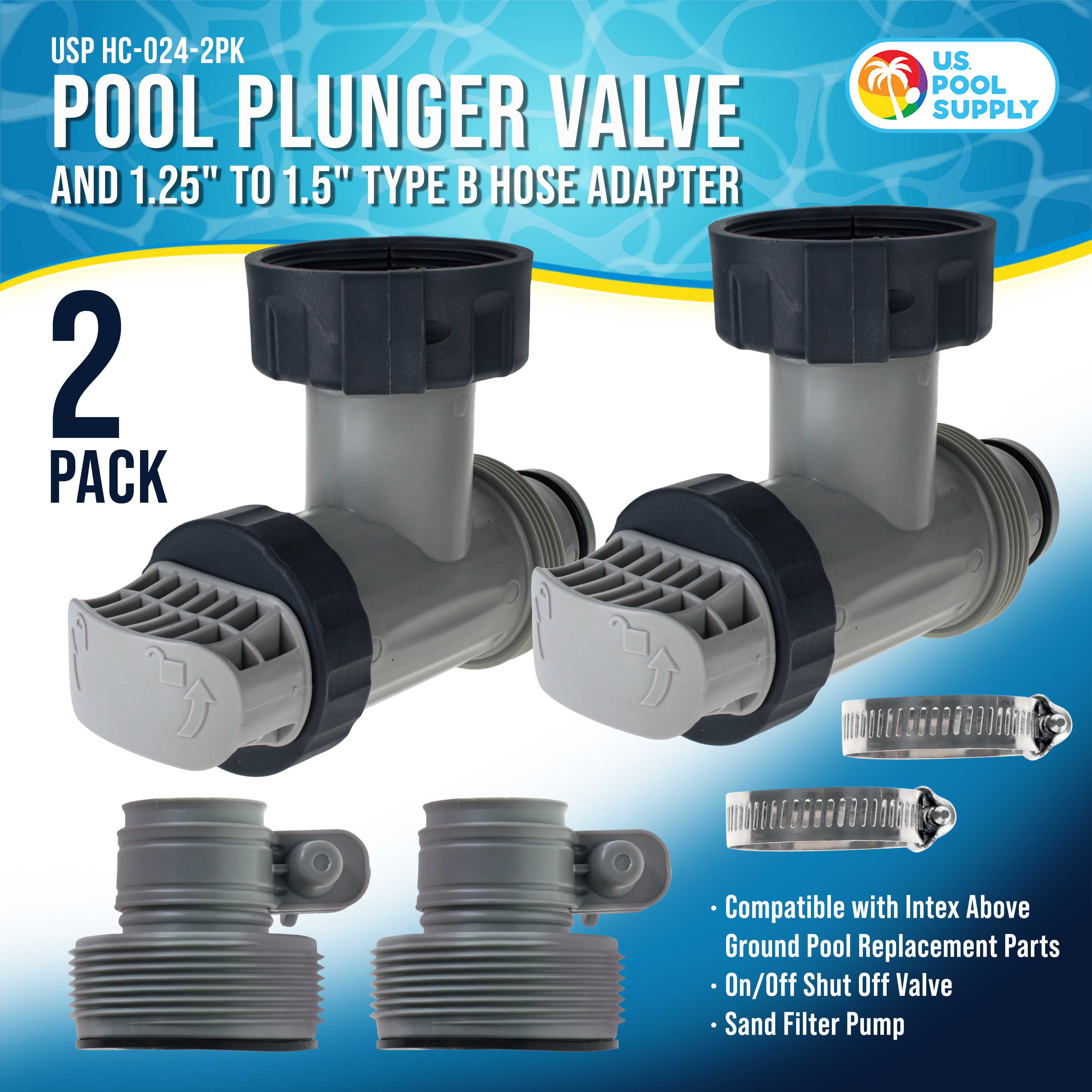 U.S. Pool Supply Pool Plunger Valve and 1.25" to 1.5" Type B Hose Adapter, Pack of 2 - Compatible with Intex Above Ground Pool Replacement Parts - On/Off Shut Off Valve, Sand Filter Pump