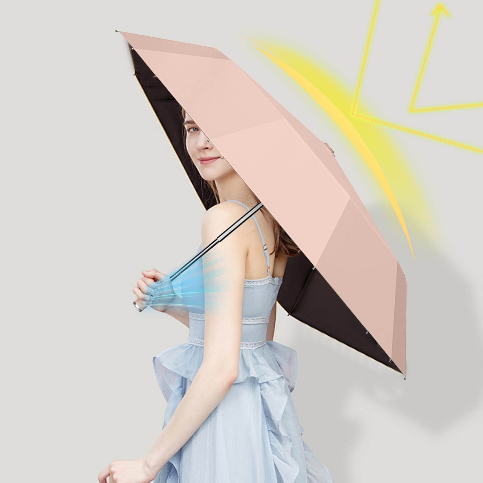 Byujiro Auto Open Close Folding Umbrella with Built-in Cooling Fan Sun & Rain Umbrella Portable Umbrella for Summer, Travel & Daily Commute