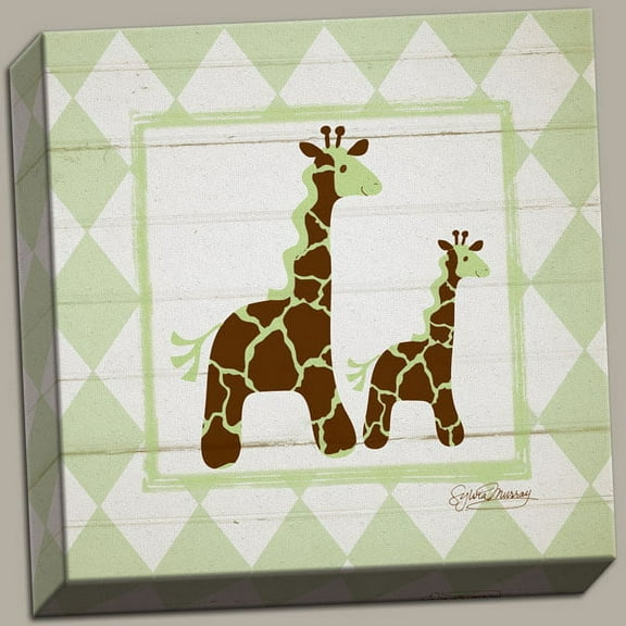 Green Giraffes Perfect for Kids Room Stretched on Canvas As 12x12