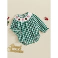 thumbnail image 3 of ZINTAOZT Toddler Baby Girl Christmas Plaid Smocked Romper Long Sleeve Embroidery Bubble Jumpsuit Bodysuit Xmas Clothes, 3 of 8