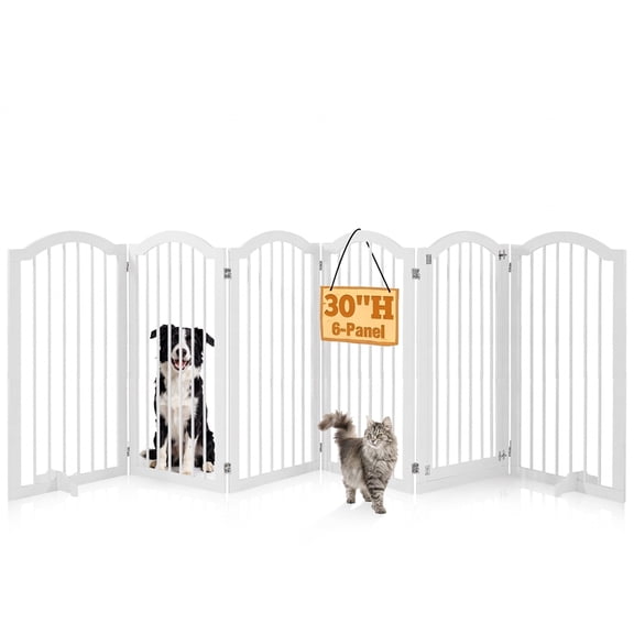 TrumanPick 30" H Extra Tall Dog Gates for Doorways, 6-Panel Foldable Pet Gate, 2 Support Feet Dog Fence for Stairs 144"L, White