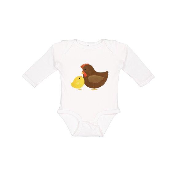 Inktastic Hen and Chick Farm Animals Boys or Girls Long Sleeve Baby Bodysuit