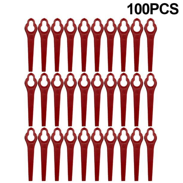100 piezas de repuesto de cuchillas de cortacésped de plástico L95 para cortadora de césped inalámbrica (rojo)