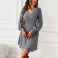 thumbnail image 1 of Vestido suéter con cuello en V para mujer, vestido suéter largo de punto con cuello en V, minivestido suéter de punto con cuello en V, eficiencia óptima, 1 of 9