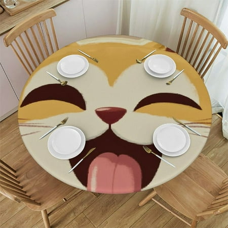 

Heduofu Cute Kawaii Dog Round Fitted Tablecloth with Elastic Protector Table Cloth Kitchen Dinner Waterproof Oil-Proof Table Covers 42 -46