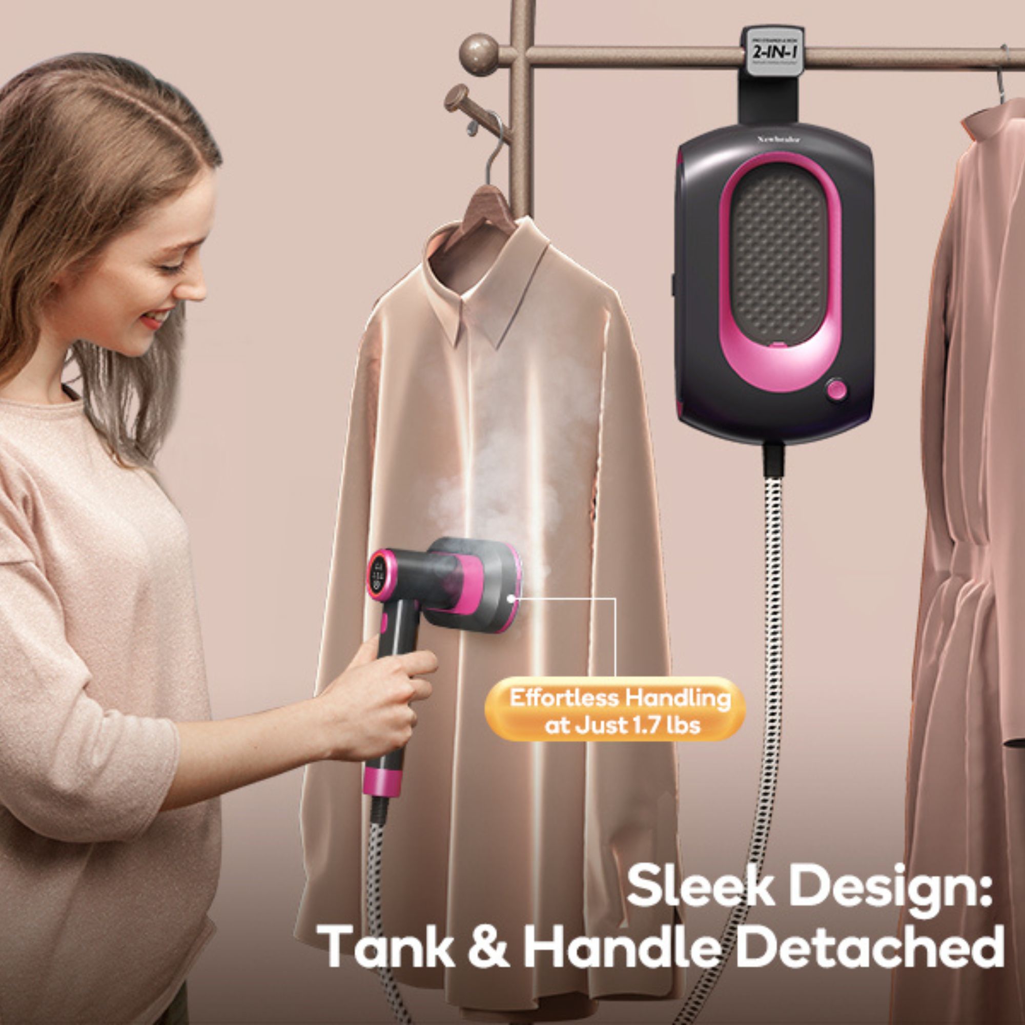 Steamer for Clothes,2-in-1 1550W Turbocharged Garment Steamer & Iron ,3 Levels Smart Control Steaming,1.2L Detachable Tank,Auto Shut-off,Self-Cleaning,Innovative Storage: Hang,Wall Mount
