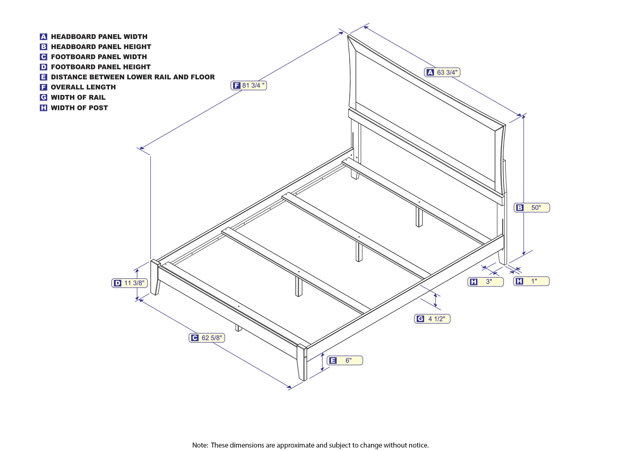 AFI Metro Queen Wood Foundation Bed Frame with Panel Headboard, Walnut