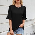 thumbnail image 4 of OSOLU Women Solid Color Striped O-Neck Mid Sleeve T-Shirt Tshirts Tee With Sleeves Lovely Dailywear, 4 of 6