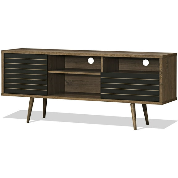 Modern TV Stand Cabinet Open Shelves & Drawer Wooden Legs