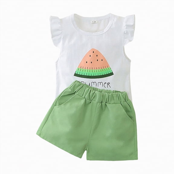 Ccpelsie Toddler Girl Bow Ribbed Outfit Ruffle Short Sleeve T-shirt Shorts 2 Piece Spring Summer Cute Casual Clothes Set(Green,6-9 Months)