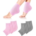 thumbnail image 3 of 2 Pairs Gel Heel Moisturizing Socks Soft Ventilate Open Toe Socks Spa Lotion Beauty Socks for Dry Hard Cracked Foot Skin Day Night Care Treat Dry Feet Heel Pain Relief (Pink Grey), 3 of 5