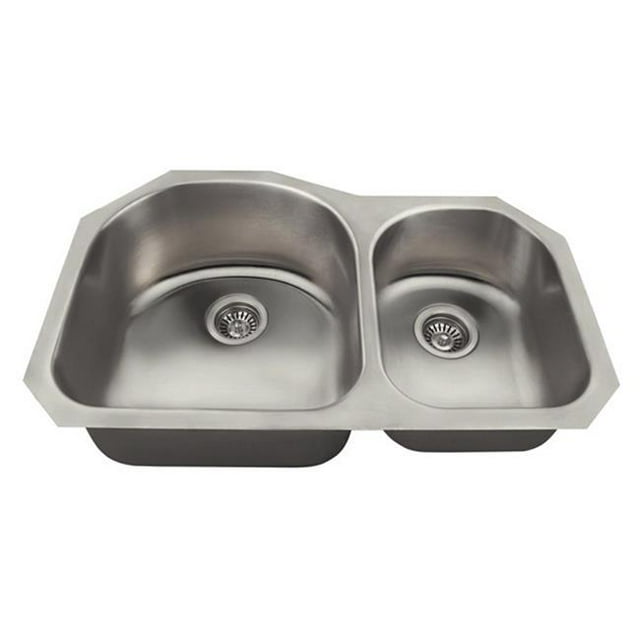 Polaris US1031L Offset Double Bowl Stainless Steel Kitchen Sink