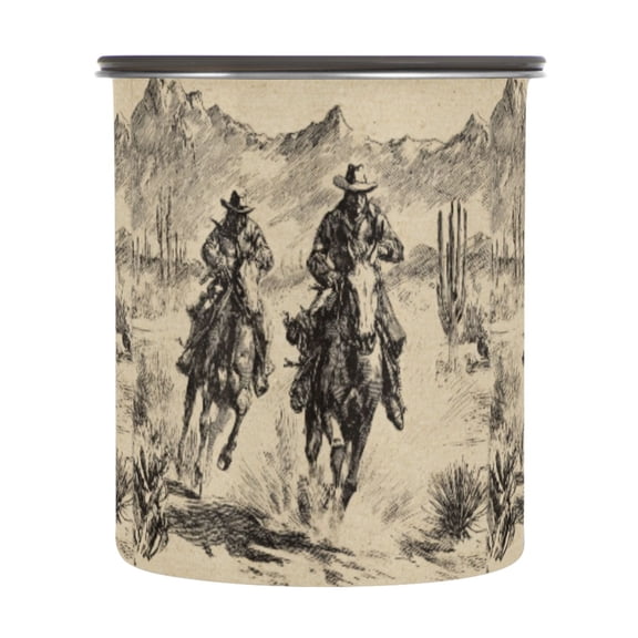 900ml Stainless Steel Food Storage Containers Vintage Cowboy Illustration Airtight Kitchen Canisters with Vacuum Lid for Coffee Tea Flour Sugar Grains