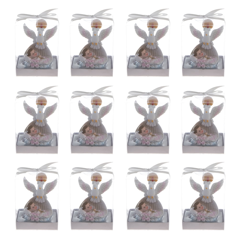Mega Favors Keepsake Dove & Baby Holding Cross Figurines, Assorted Colors Religious-Themed, 12 PCS