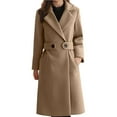 thumbnail image 3 of Stichou Women's Plus Size Elegant Notched Lapel Coat Mid-Length Thicken Warm Wool Blend Coats Casual Fall Winter Long Overcoat Khaki 4XL, 3 of 6