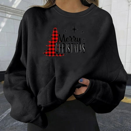 

Zedker Cute Clothes for Women Women s Oversized Sweatshirt Women s Casual Fashion Loose Christmas Print Long Sleeve Short Crew Neck Top