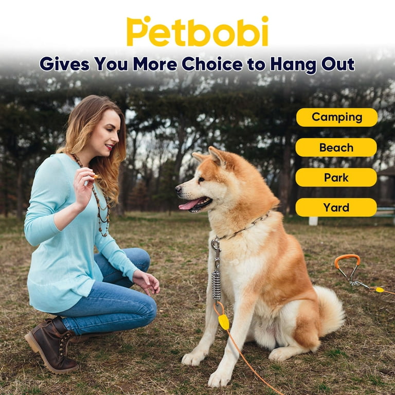 Petbobi Dog Tie Out Cable and Stake, 30ft Dog Runner for Yard Chew Proof Wire Rope for Large Dogs up to 120LBS, Orange