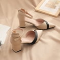 thumbnail image 2 of Rimocy-zapatos de tacón medio para mujer, calzado de punta estrecha con correa en el tobillo, de cuero Pu, con retales, para oficina, 2 of 5