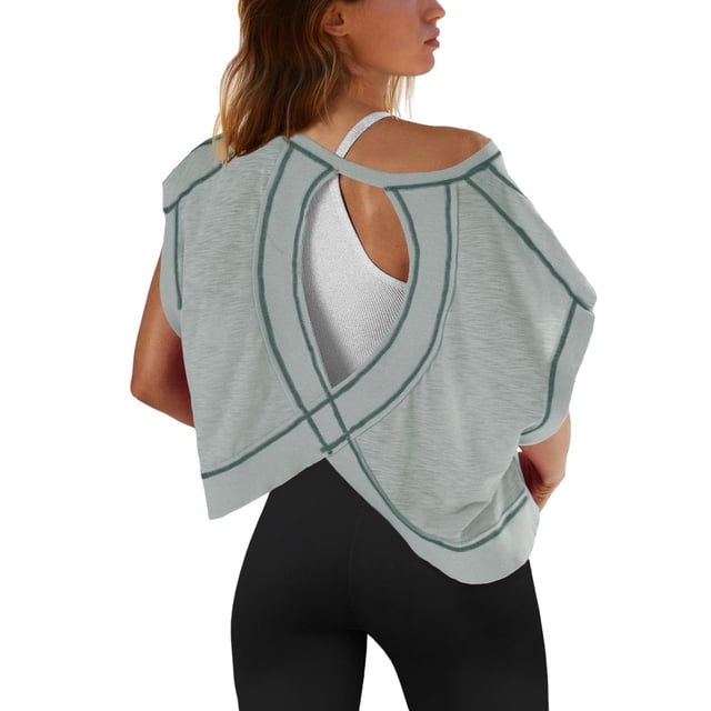 Camiseta de entrenamiento SENSERISE con espalda abierta de manga corta para mujer