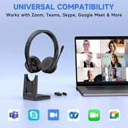 AOC Wireless Headset with Microphone for Work, Bluetooth Headset, Computer Headset with Noise Cancelling Mic, Charging Base, USB Dongle for Work, Cell Phones, Computer, Black