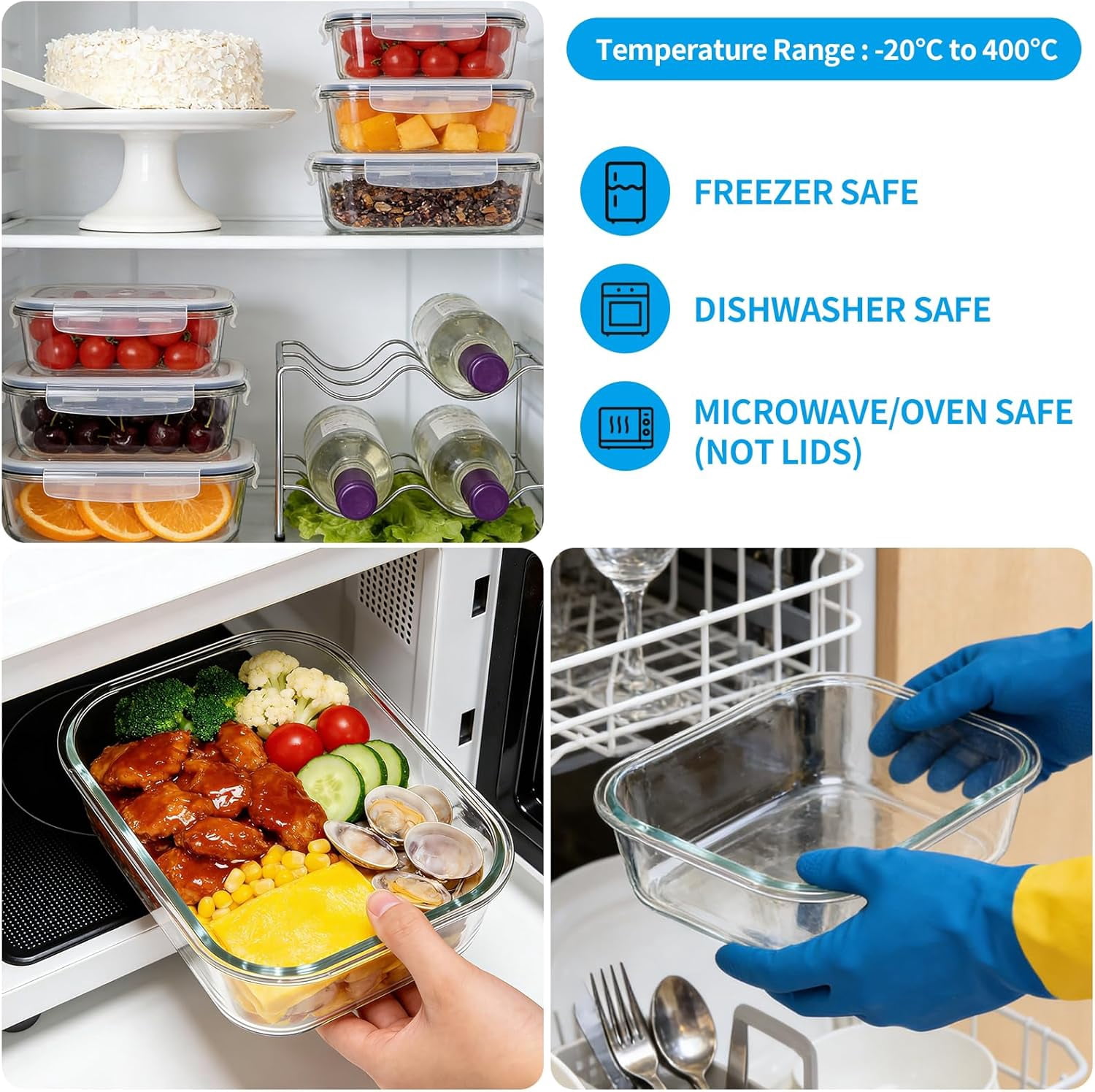 stusgo Large 63 Oz Glass Food Storage Containers with Lids, 4 Pcs Set(2 Baking Containers + 2 Locking Lids)BPA Free, Leak Proof, Microwave/Oven Safe – For Vegetables, Fruits