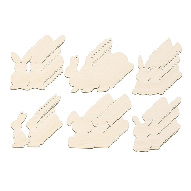60 piezas de recortes de madera de conejo de Pascua, recortes de madera de conejo, rebanadas con forma de conejo para pintar, piezas de para