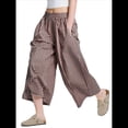 thumbnail image 2 of Pantalones Palazzo de Algodón A Cuadros para Mujer, Cintura Elástica, con Bolsillos, para Verano Color Café M, 2 of 8