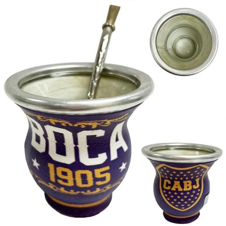 

Mate Gourd Boca Juniors Glass Cup Straw Bombilla Set Yerba Tea Drink Argentina