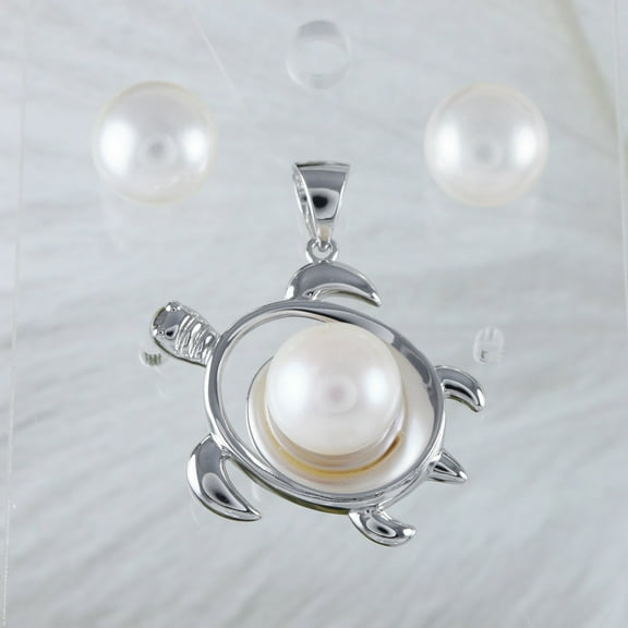 Stunning Hawaiian Large Genuine White Pearl Sea Turtle Sterling Silver Earring and Necklace