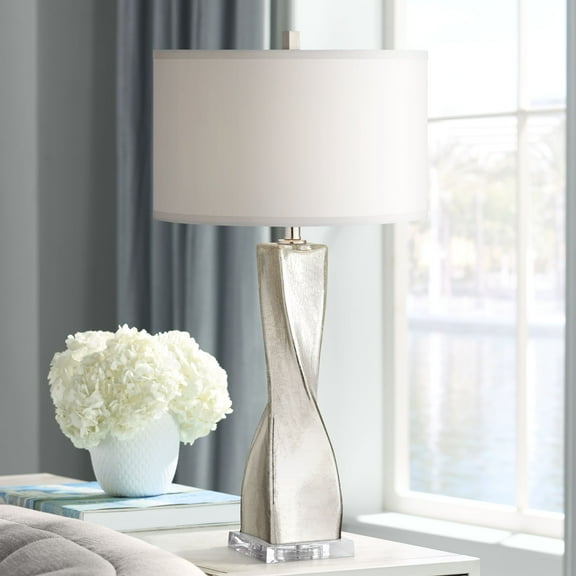 360 Lighting 32 1/4" Tall Twist Large Modern Luxe End Table Lamp Crackle Silver Finish Mercury Glass Single Living Room Bedroom