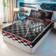 thumbnail image 3 of Erosebridal Checkered Flag Zipper Twin Comforter Sets with Fitted Sheet and 2 Pillowcases, Racing Zipper Bedding Set, Crossed Flags Red, Black Reversible, 3 of 7