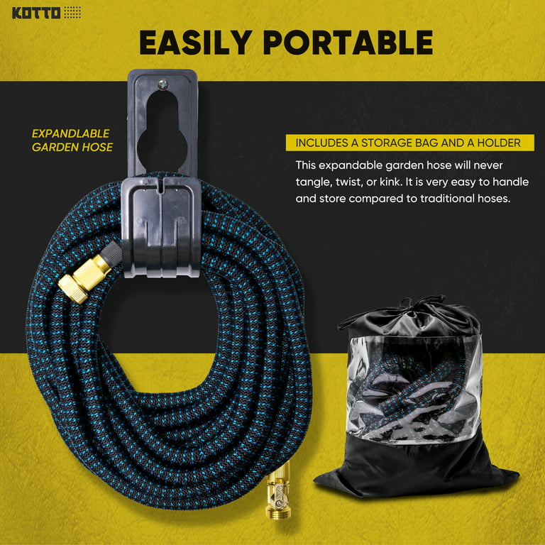 Kotto Expandable Garden Hose, Water Hose for Outside with 10 Spray Nozzles, Hose  Holder, Multi-Purpose Anti-Rust Solid Brass Connector, Leak-Proof Design,  Blue, 100 ft 
