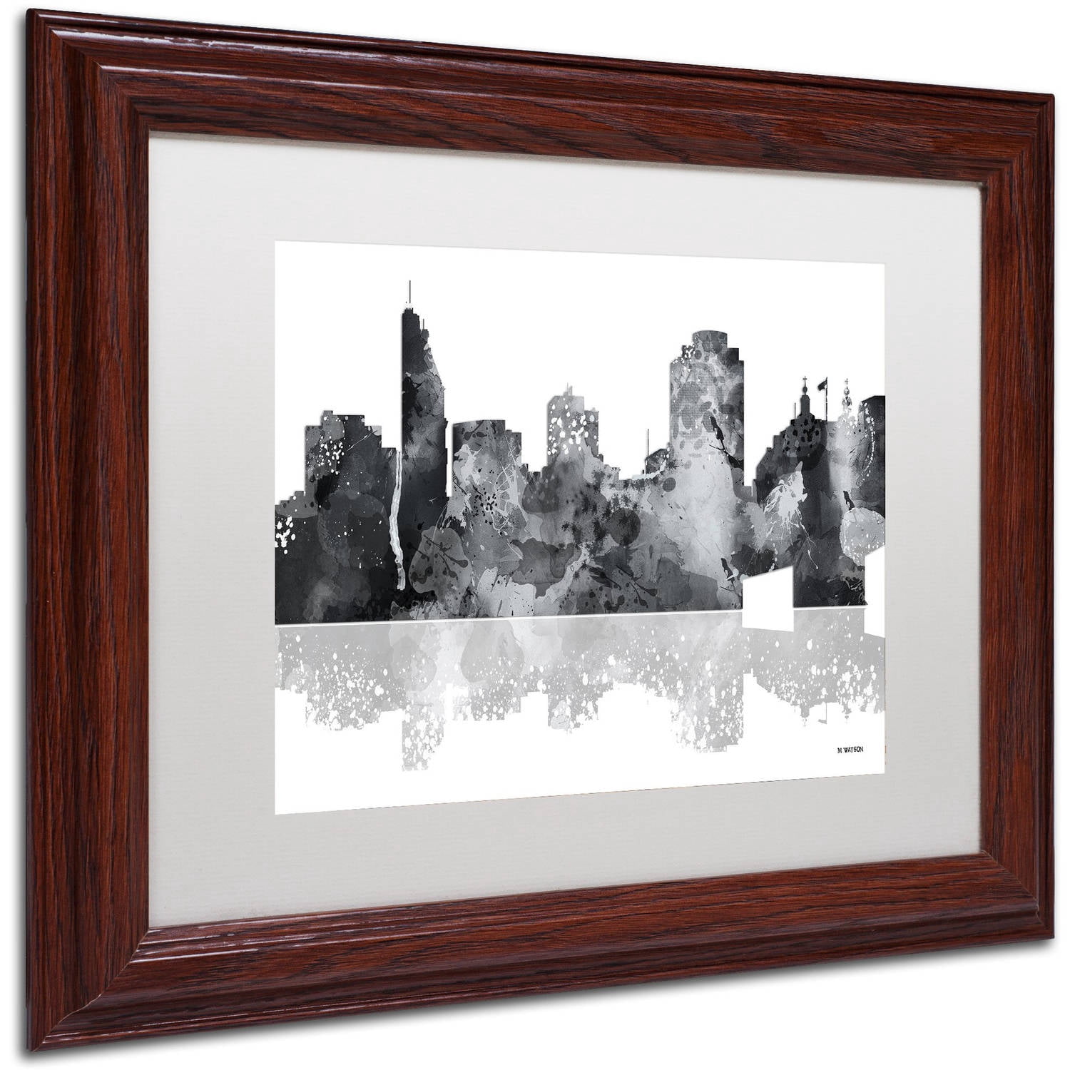 Trademark Fine Art "Cincinatti Ohio Skyline BG-1" Canvas Art by Marlene Watson, White Matte, Wood Frame