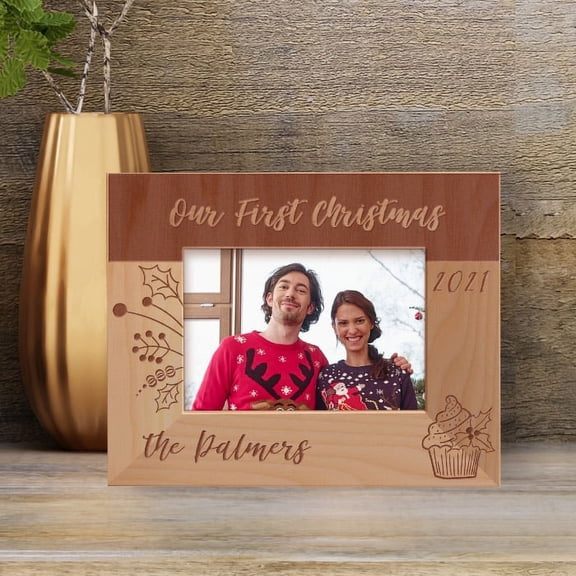 Our First Christmas Personalized Wooden Frame-5" x 3 1/2" Brown Horizontal