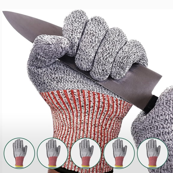 Jeoa Work Safety Gloves PU Coated Cut-Resistant Touchscreen 5 Pairs XL Gray
