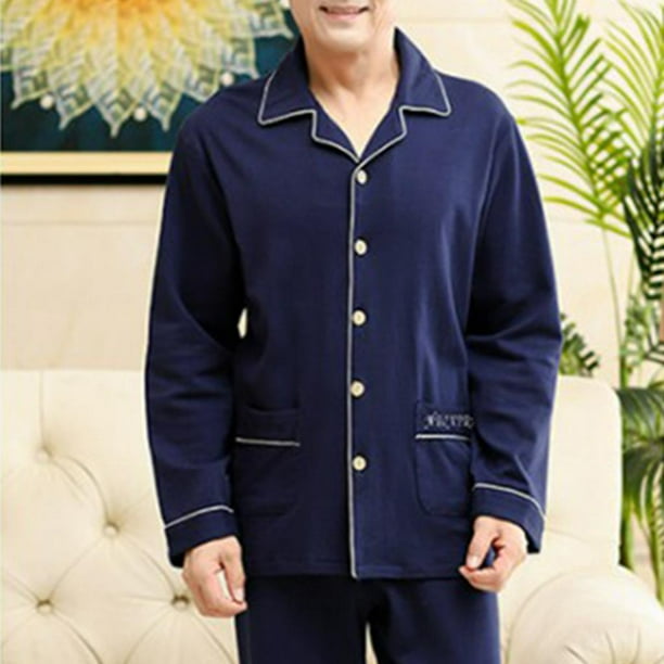 2Pc Pajamas d Button-Down Warm Loungewear Sleepwear Night Shirts Pajama Set  for Elderly Men's - , 3 