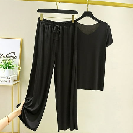 

Women s 2-Piece Summer Pajama Short Sleeve Tee & Loose Wide-Leg Pants Sleepwear