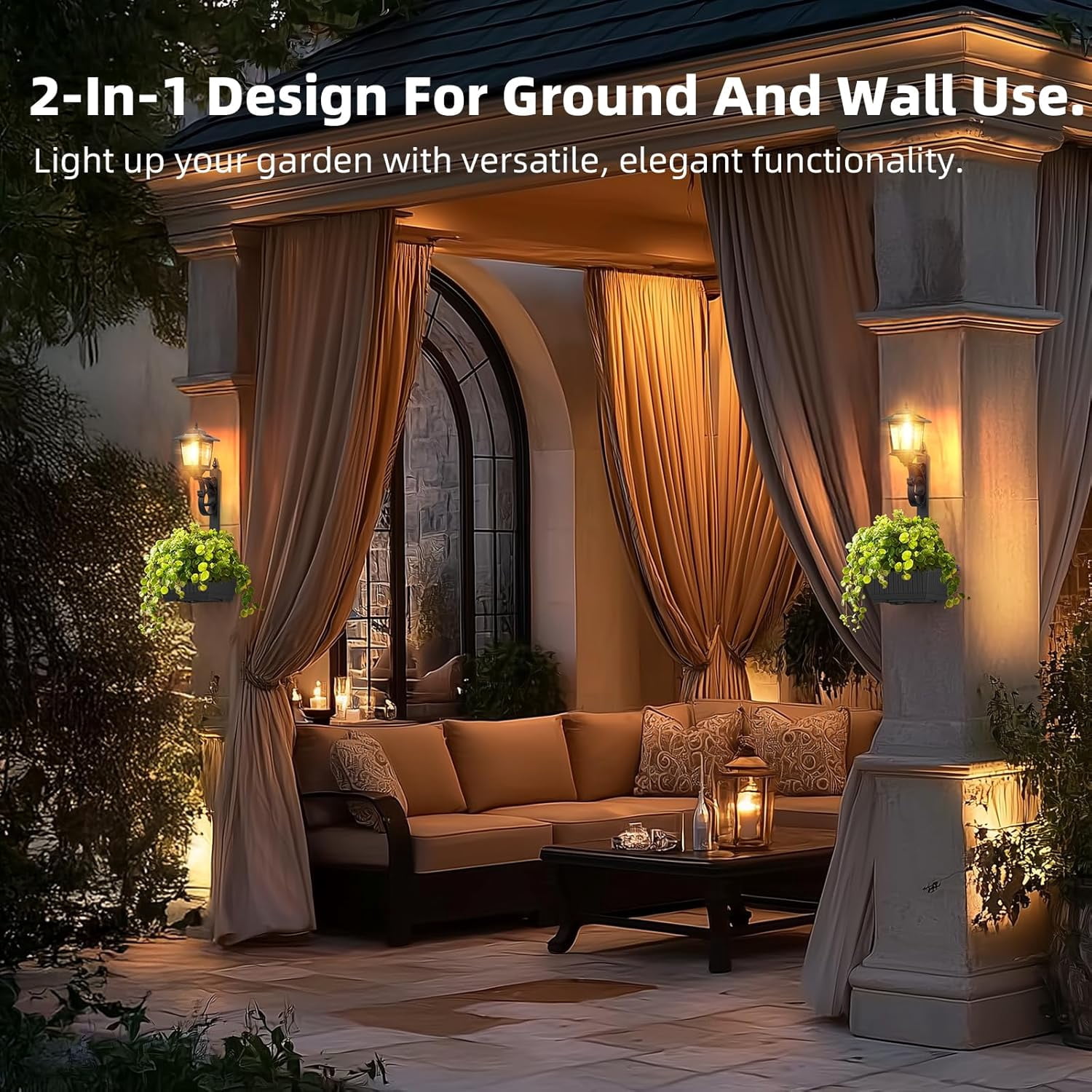 HOODINK 2 Pack Solar Lamp Post Light with Planter, 3000K Waterproof 2 in 1 Outdoor Flower Pots for Lawn