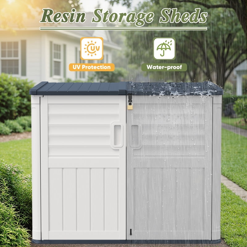 Devoko Outdoor Storage Shed Resin, 35 Cu.Ft Large Capacity Waterproof Plastic Storage Cabinet with Lockable for Garden and Patio