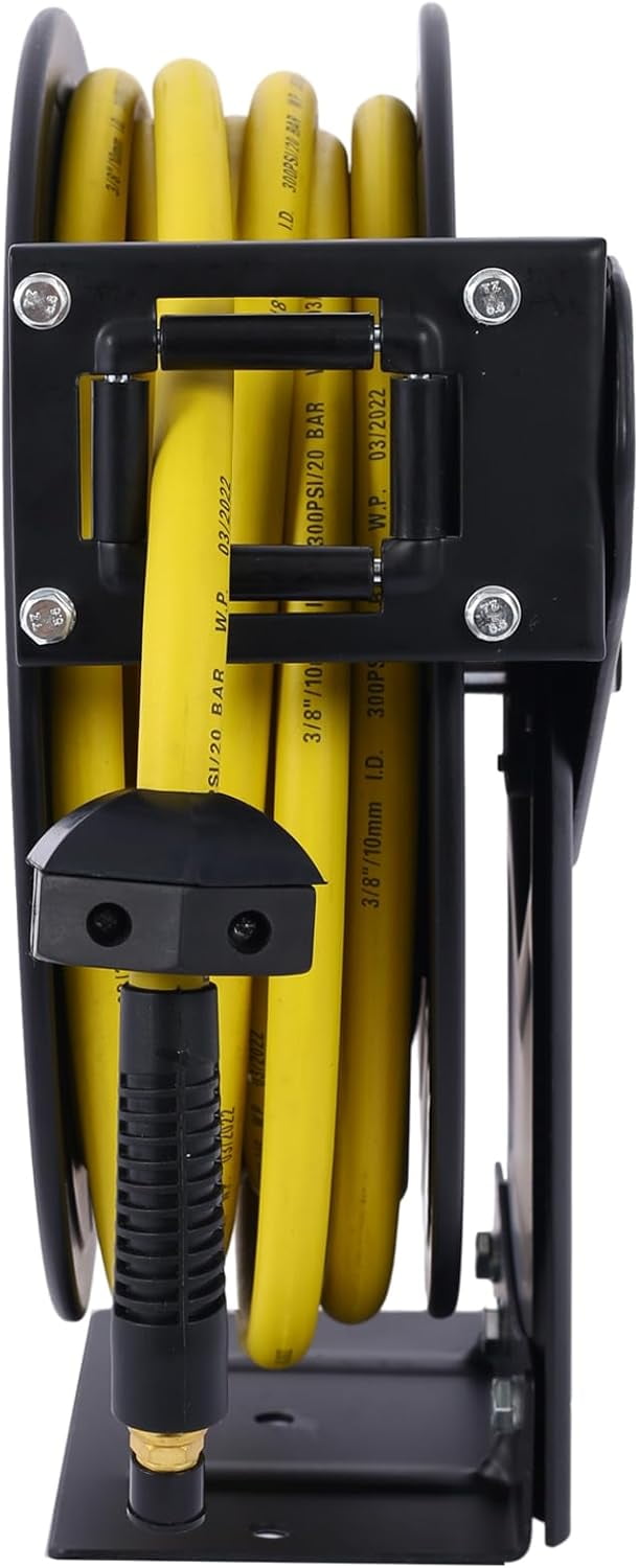 3/8" Inch x 50' Feet Retractable Air Hose Reel, Air Compressor Hose Reel, Air Tool Hose Reels, Pneumatic Hose Reel Max 300 PSI