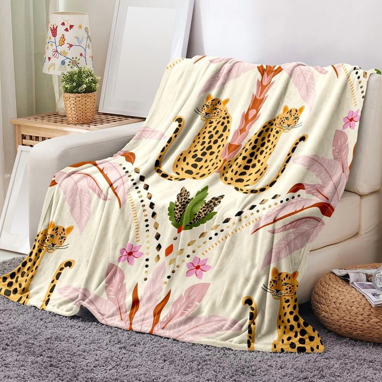Bohemian Leopard Flannel Blanket, Leopard Pattern Blanket, Soft Warm Sofa Bed Throw, Lightweight Travel Camping Office Chair Cover, Ideal Gift for Home Comfort