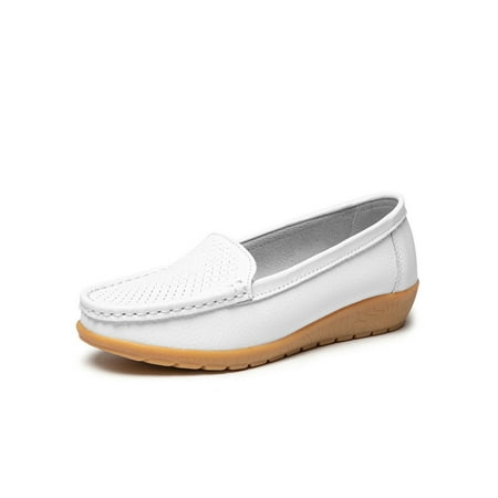 

Woobling Women Flats Slip On Boat Shoes Flat Loafers Nonslip Moccasins Driving Work White 4.5