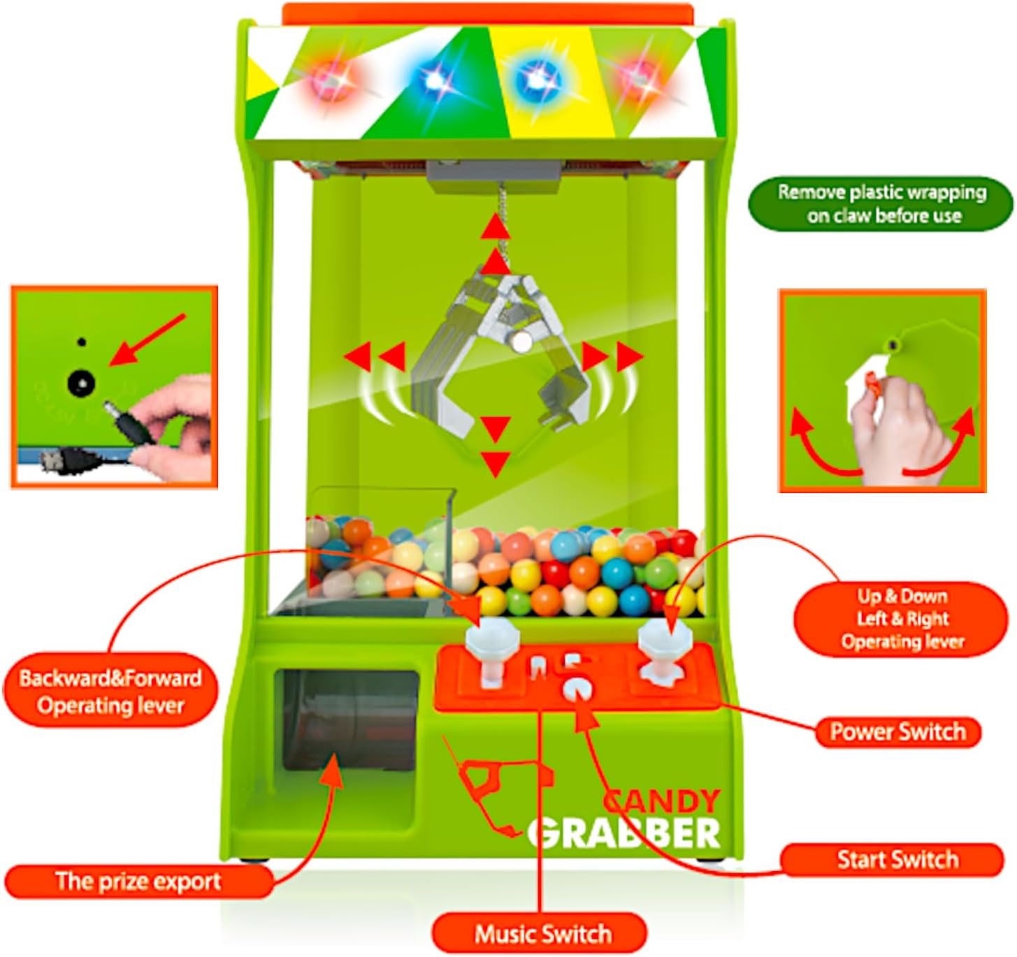 POCO DIVO Claw Machine Arcade Grabber Arcade Crane Toy with Lights and Music