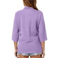 thumbnail image 5 of Women's Solid Color Polo Shirts 3/4 Sleeve Button Down Collared Shirts with Pocket Business Casual Work Tops Athletic Tennis Golf Shirt 3 Buttons Spring & Autumn Work Basic Blouse Light Purple L, 5 of 6