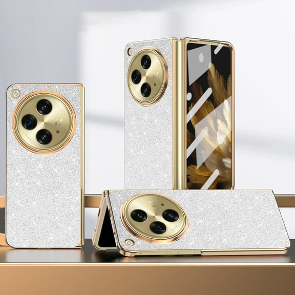 SaniMore Case for One Plus Open/Oppo Find N3 (2023), Glitter Stylish Rugged PC & Plating Bumper Slim Fit Ful Body Protective Shockproof Anti-drop Anti-scratch Shell for Girls Women,Silver (no bracket)