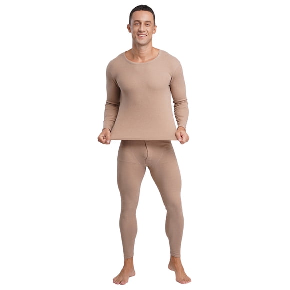TTAO Men's Thermal Underwear Set Long Sleeve Breathable Tops with Bottom for Winter Cold Weather Coffee XL
