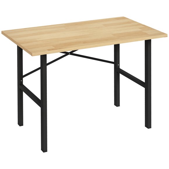 HOMCOM 46" Work bench Table Oak Wood Top, Heavy-Duty Steel Work Table