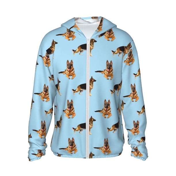 Fotbe German Shepherd Dog Chaqueta con Protección Solar UPF 50+ para Hombre y Mujer, Camisa con Capucha y Bolsillos-Large