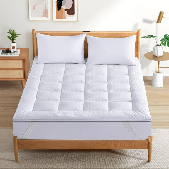 Peace Nest 2" Grid Quilted Down Alternative Mattress Topper, 100% Ultra Soft Microfiber, White, King
